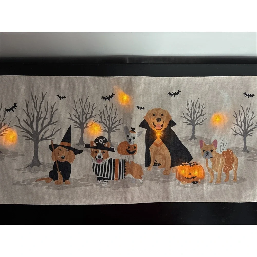 Novogratz Halloween Corgi Golden Retriever & More Dogs Table Runner Lights Up